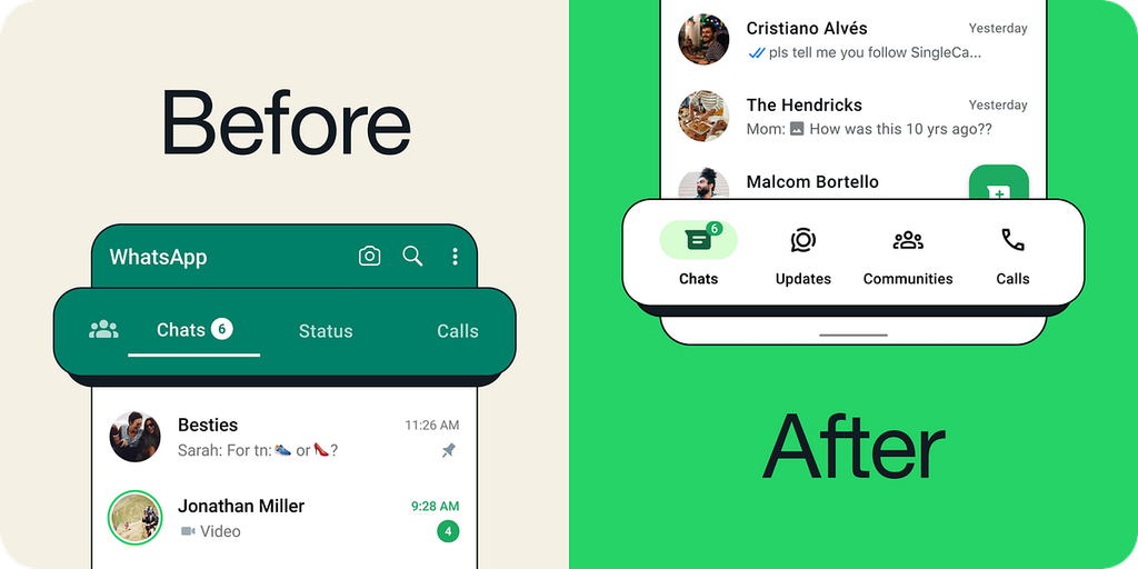 WhatsApp floating bottom navigation bar design | NovaKhabar