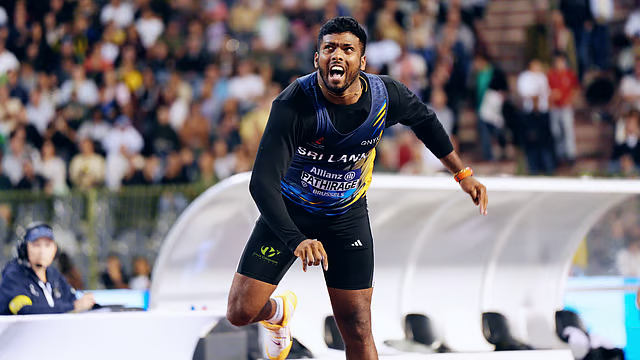Rumesh Pathirage javelin celebration Brussels stadium | NovaKhabar